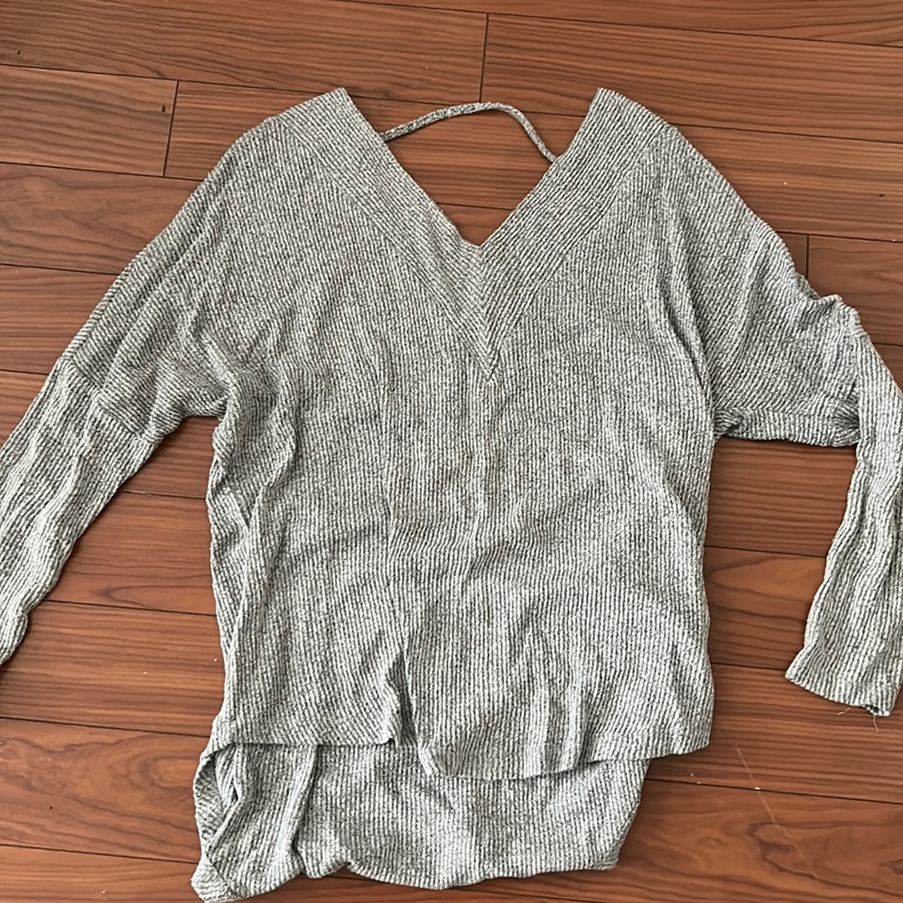 Gray sweater with open back